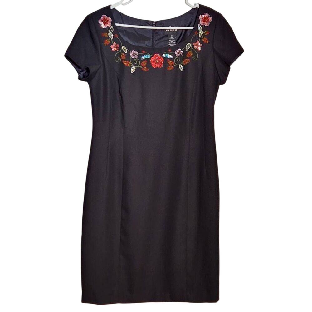Virgo Beaded Floral Black Dress Size 12